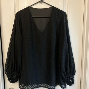 Black sheer long sleeve blouse with puffy sleeves L